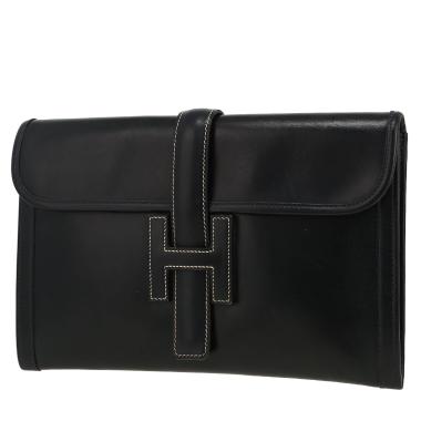 Hermès  Jige pouch  in navy blue box leather