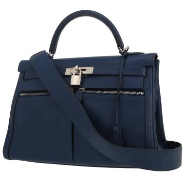 Sac à main Hermès  Kelly Lakis en cuir Swift Bleu de Malte
