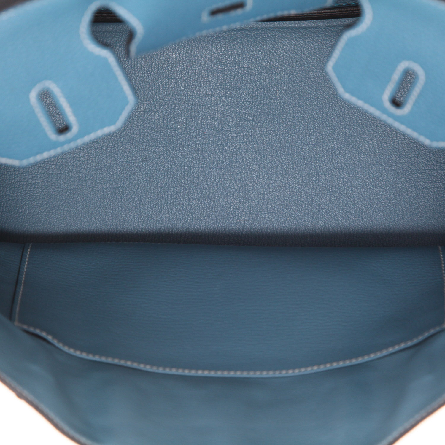 Bolso de mano Hermès  Birkin 30 cm en cuero togo azul - Detail D3