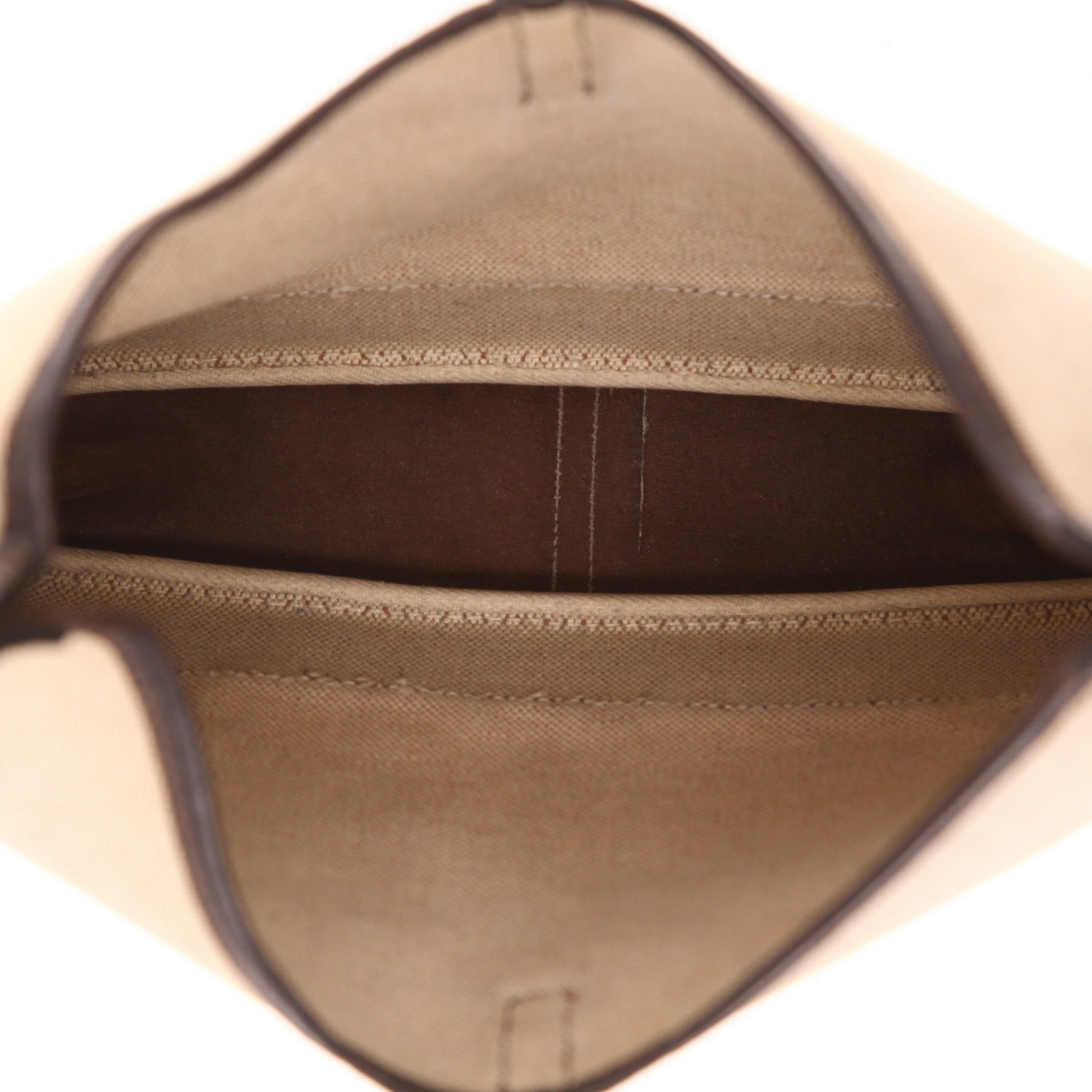 Sac porté épaule ou main Hermès  Trim en toile beige et cuir box marron - Detail D3