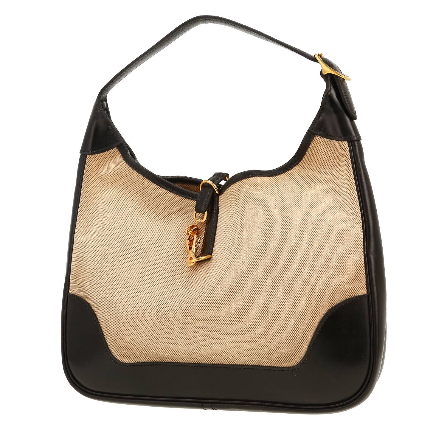 Hermès Trim handbag in beige canvas and black box leather