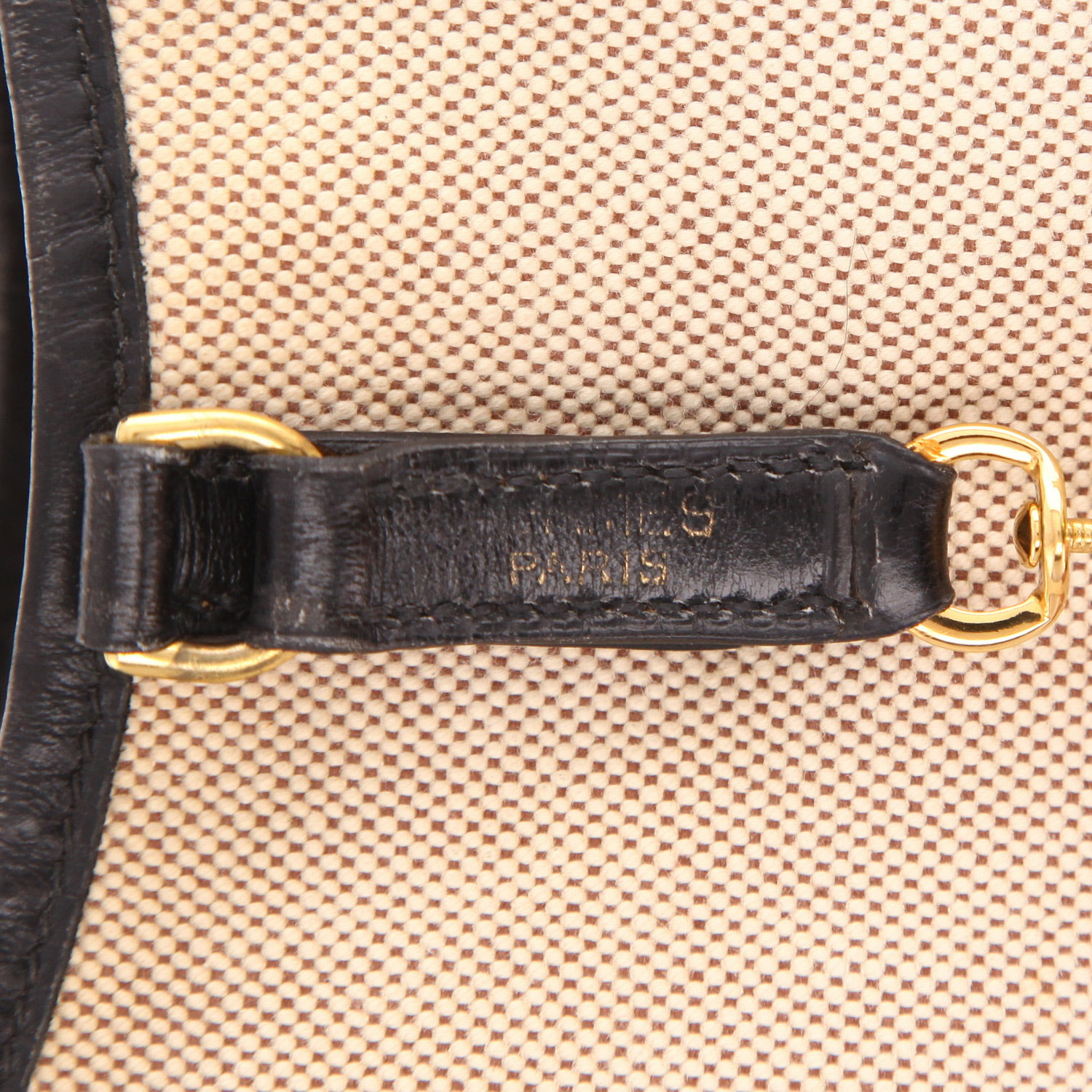 Bolso de mano Hermès  Trim en lona beige y cuero box negro - Detail D2