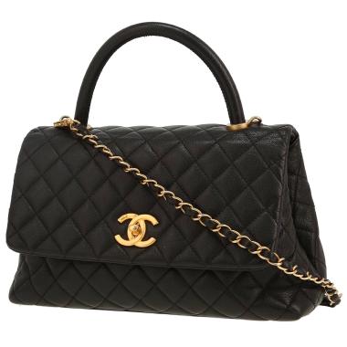 Borsa a tracolla Chanel  Coco Handle in pelle martellata e trapuntata nera