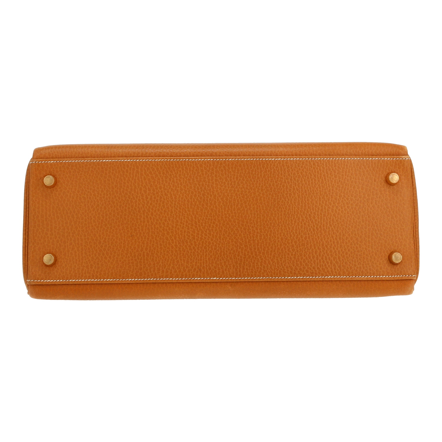 Bolso de mano Hermès  Kelly 32 cm en vaca bermeja color oro - Detail D1