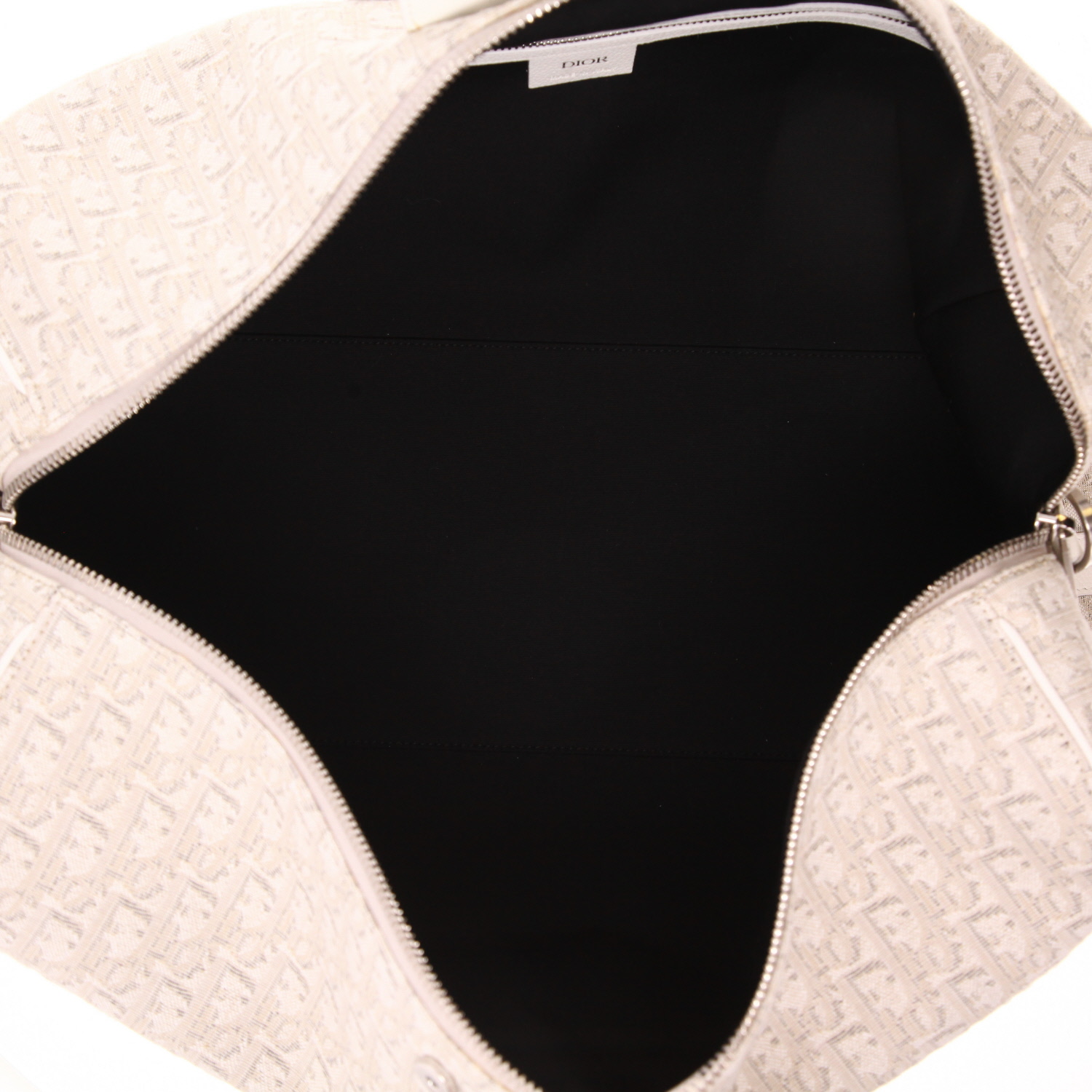 Sac de voyage Dior   en toile monogram Oblique blanche et cuir blanc - Detail D3