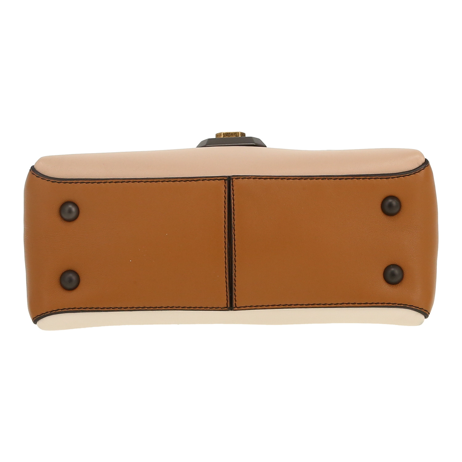 Sac bandoulière Bottega Veneta  Piazza petit modèle  en cuir beige blanc-cassé et marron - Detail D1