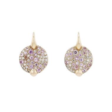 Paire de boucles d'oreilles Pomellato Sabbia en or rose, saphirs rose et diamants