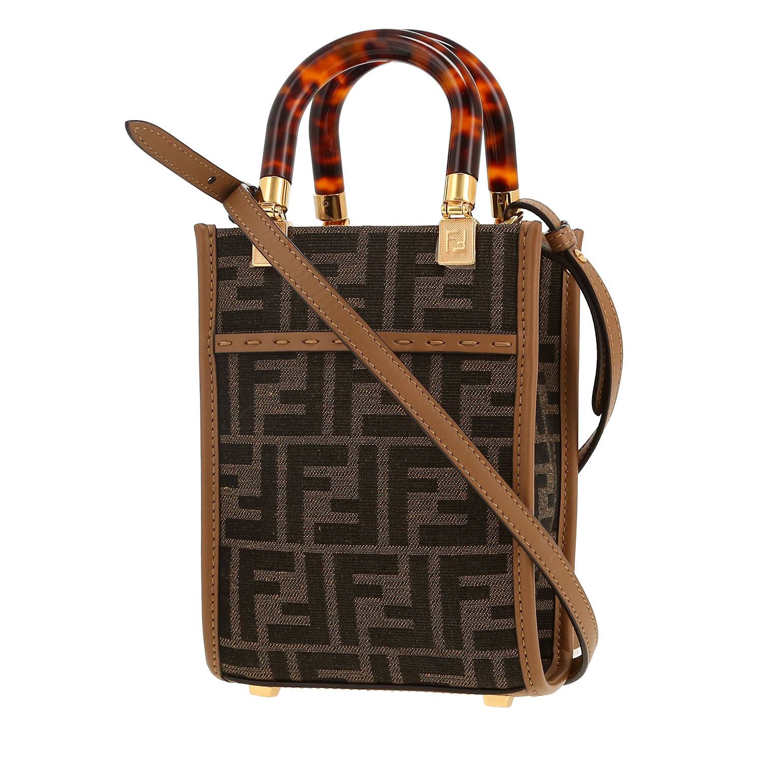 Bolso bandolera Fendi  Sunshine mini  en lona monogram marrón y cuero marrón
