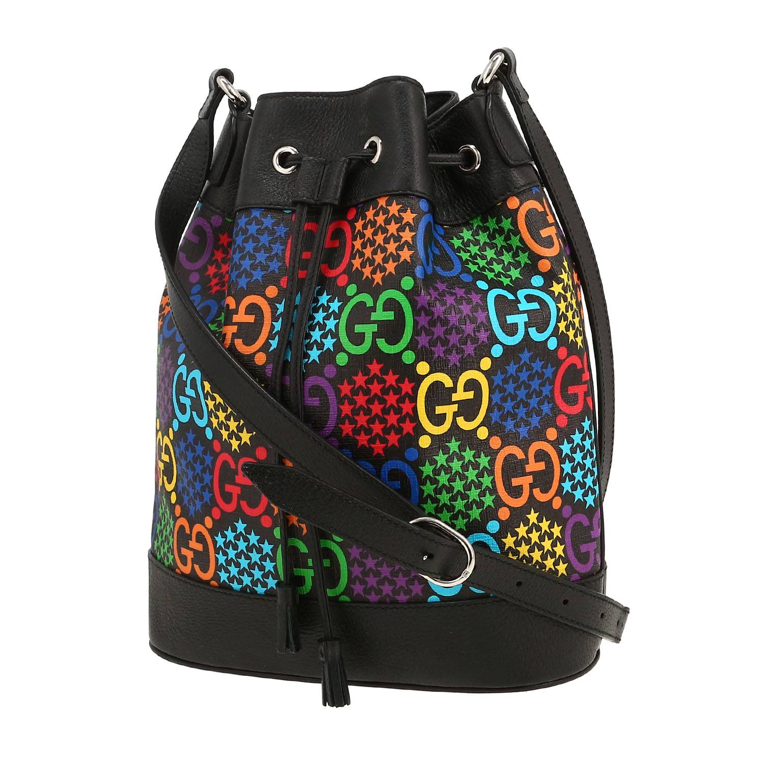 Gucci Bucket shoulder bag in multicolor "sûpreme GG" canvas and black leather