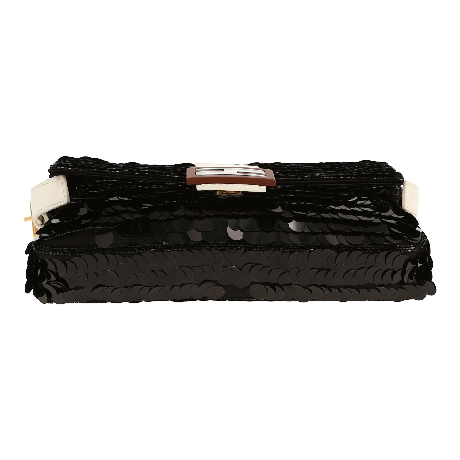Bolso de mano Fendi  Baguette en lentejuelas negras y cuero blanco - Detail D1