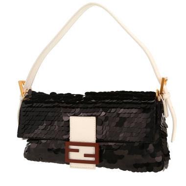 Fendi  Baguette handbag  in black paillette  and white leather