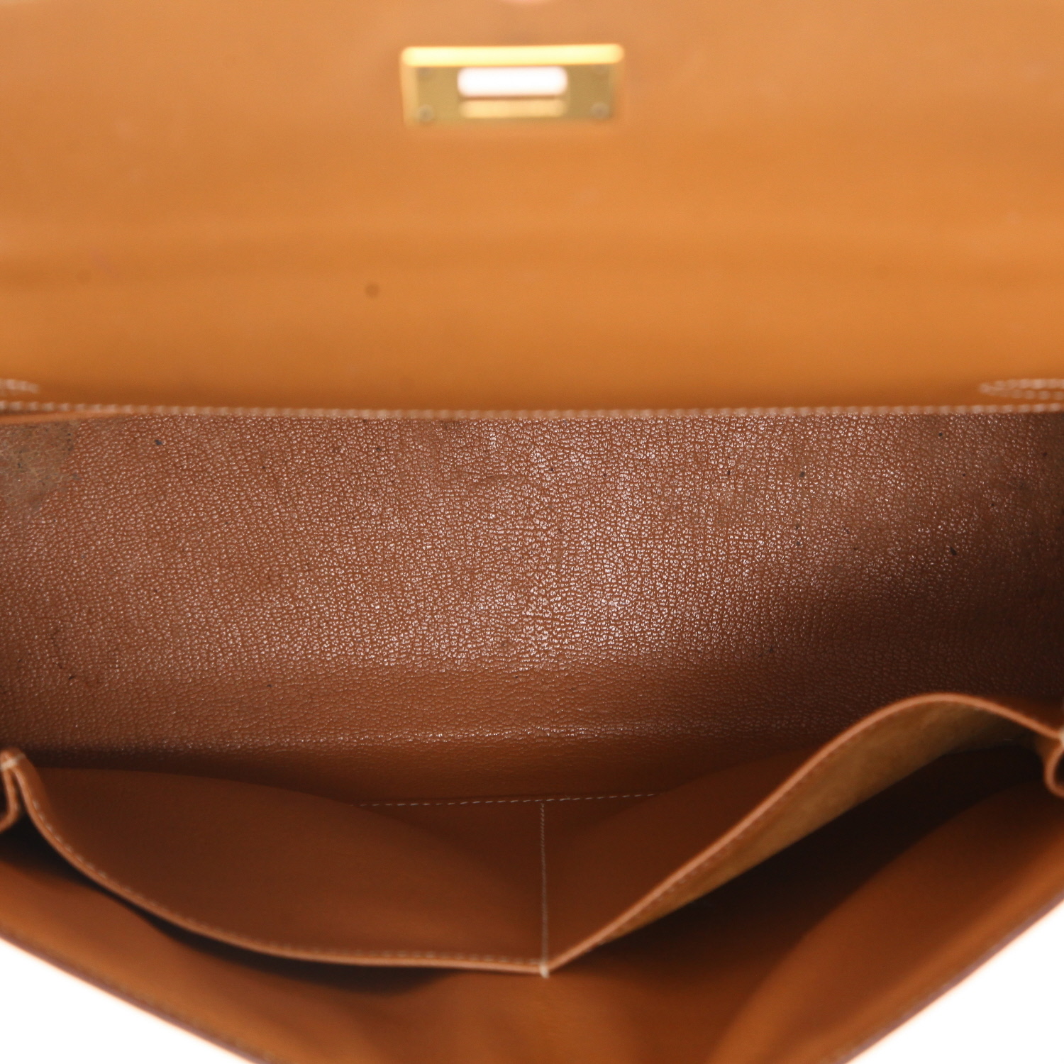 Bolso de mano Hermès  Kelly 32 cm en cuero Chamonix color oro - Detail D3