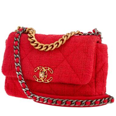 Sac bandoulière Chanel  19 en tweed rouge