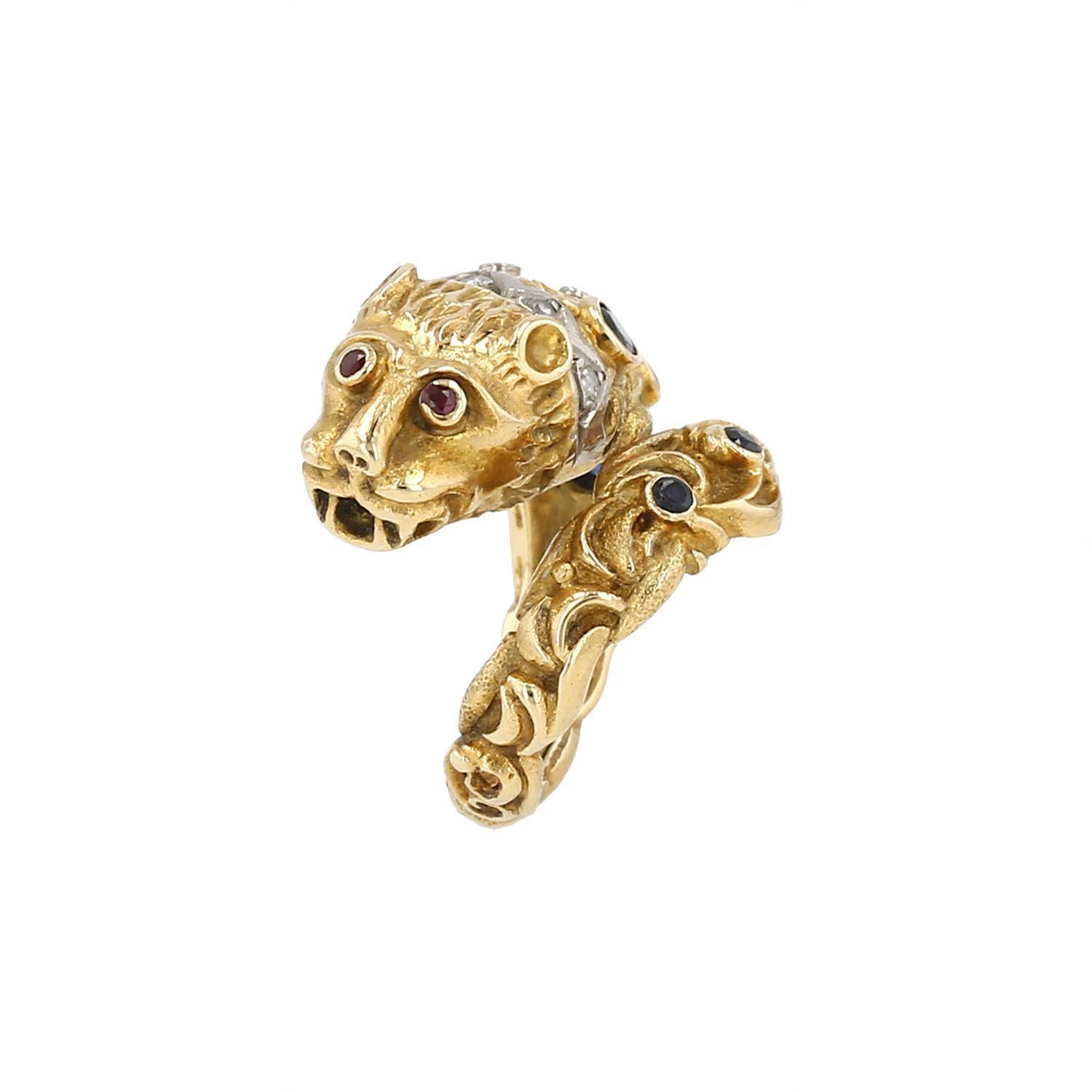 Sortija Zolotas  de oro amarillo, zafiros y diamantes