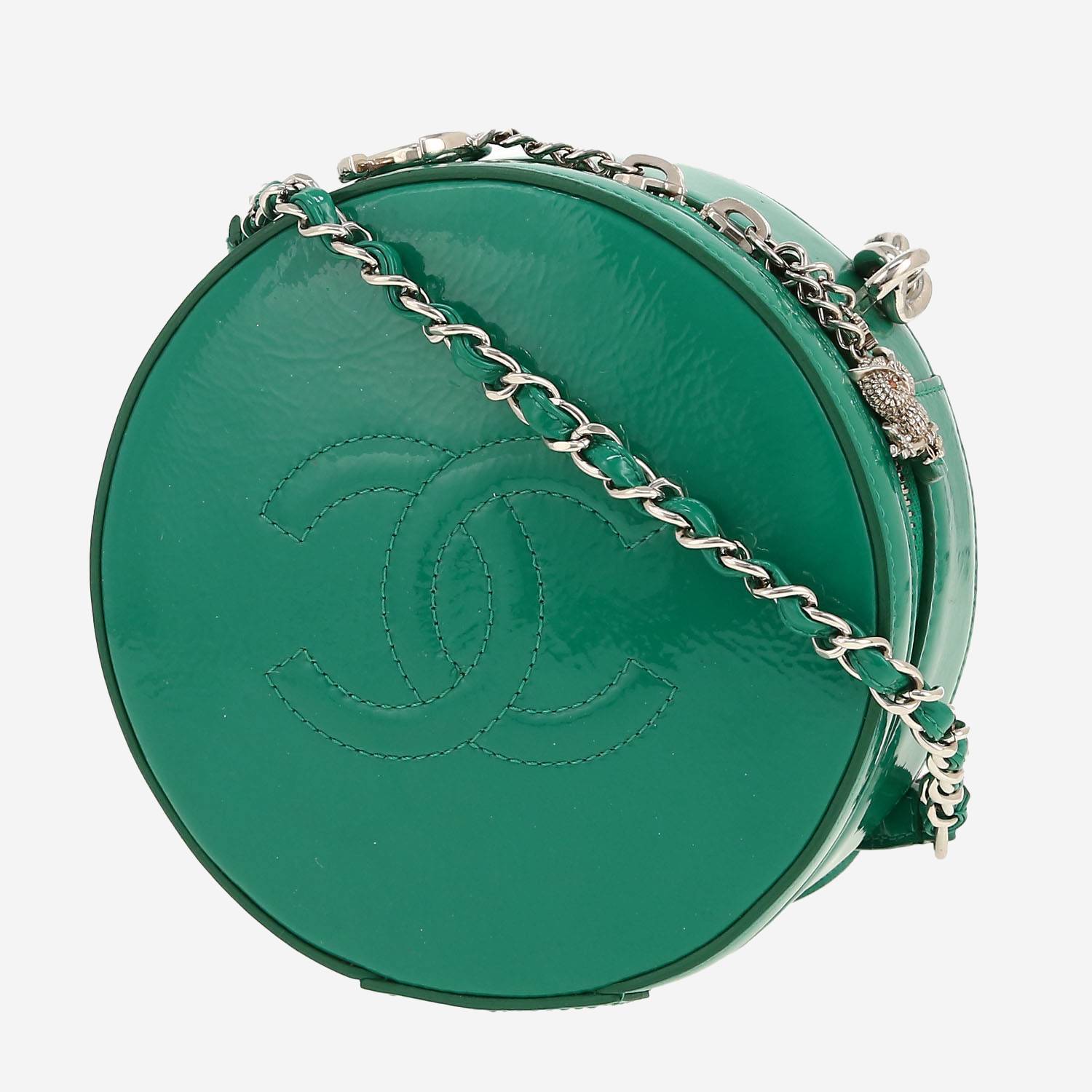 Borsa a tracolla Chanel  Round on Earth in pelle verniciata verde