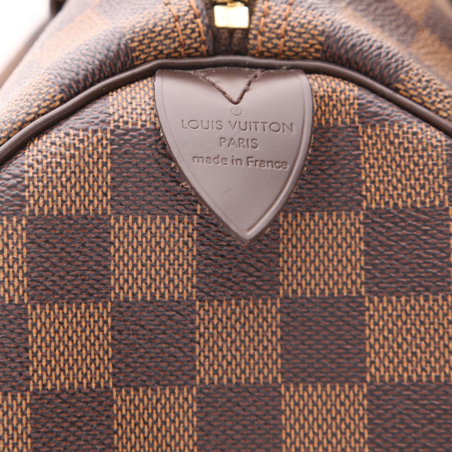 Sac à main Louis Vuitton  Speedy 30 en toile damier ébène et cuir marron - Detail D2