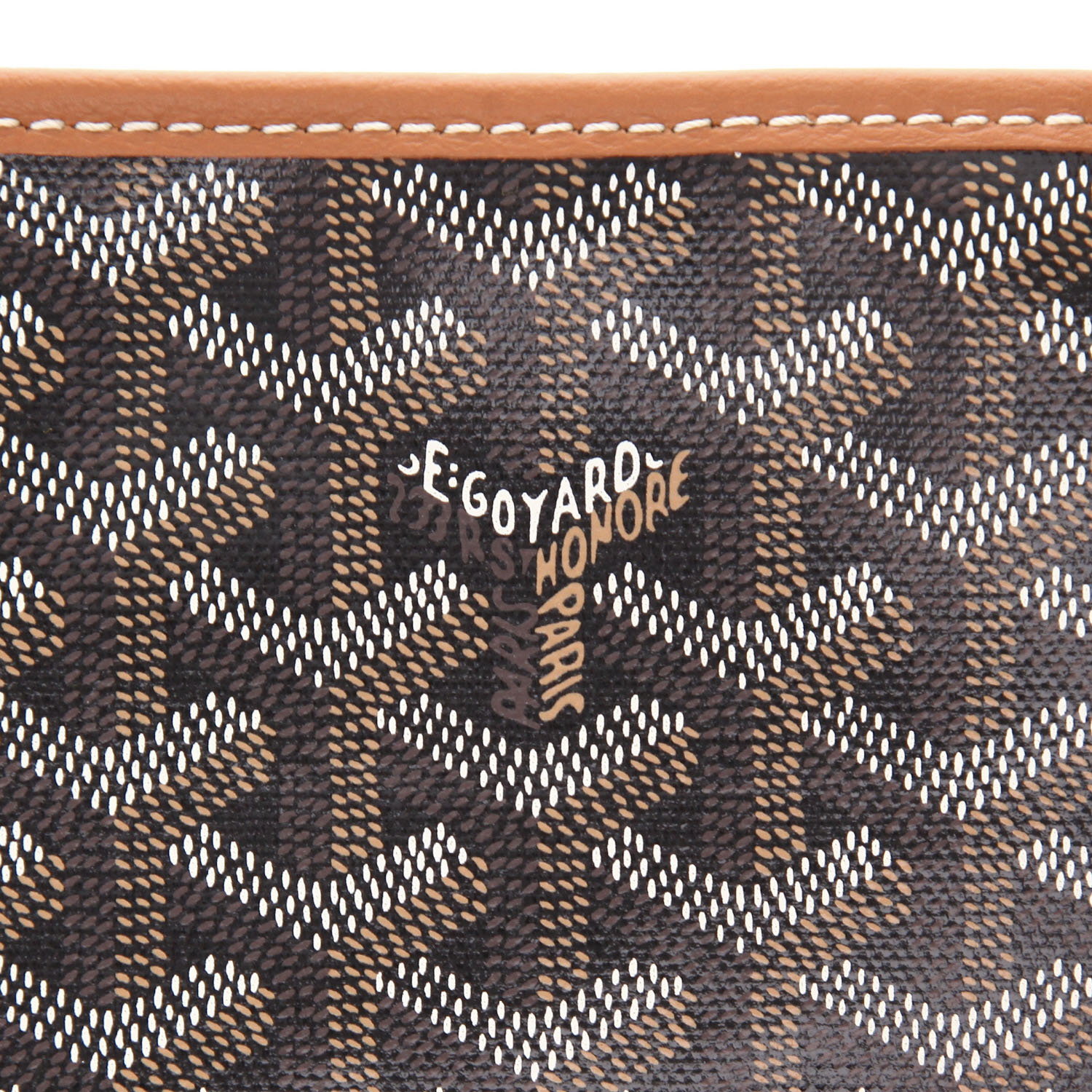 Goyard  Chien Gris shopping bag  in black Goyard canvas  and brown leather - Detail D2