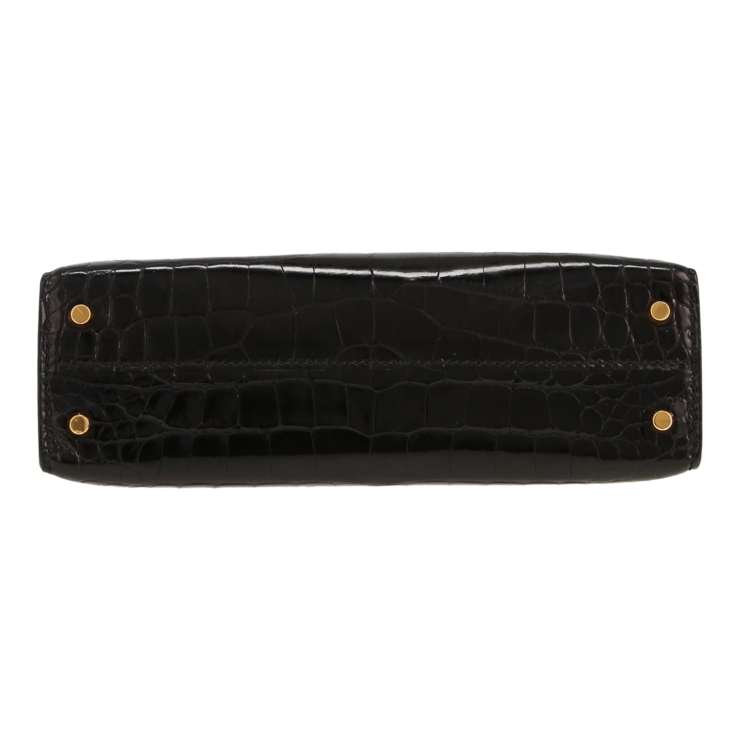 Sac bandoulière Hermès  Kelly 20 cm en alligator noir - Detail D1