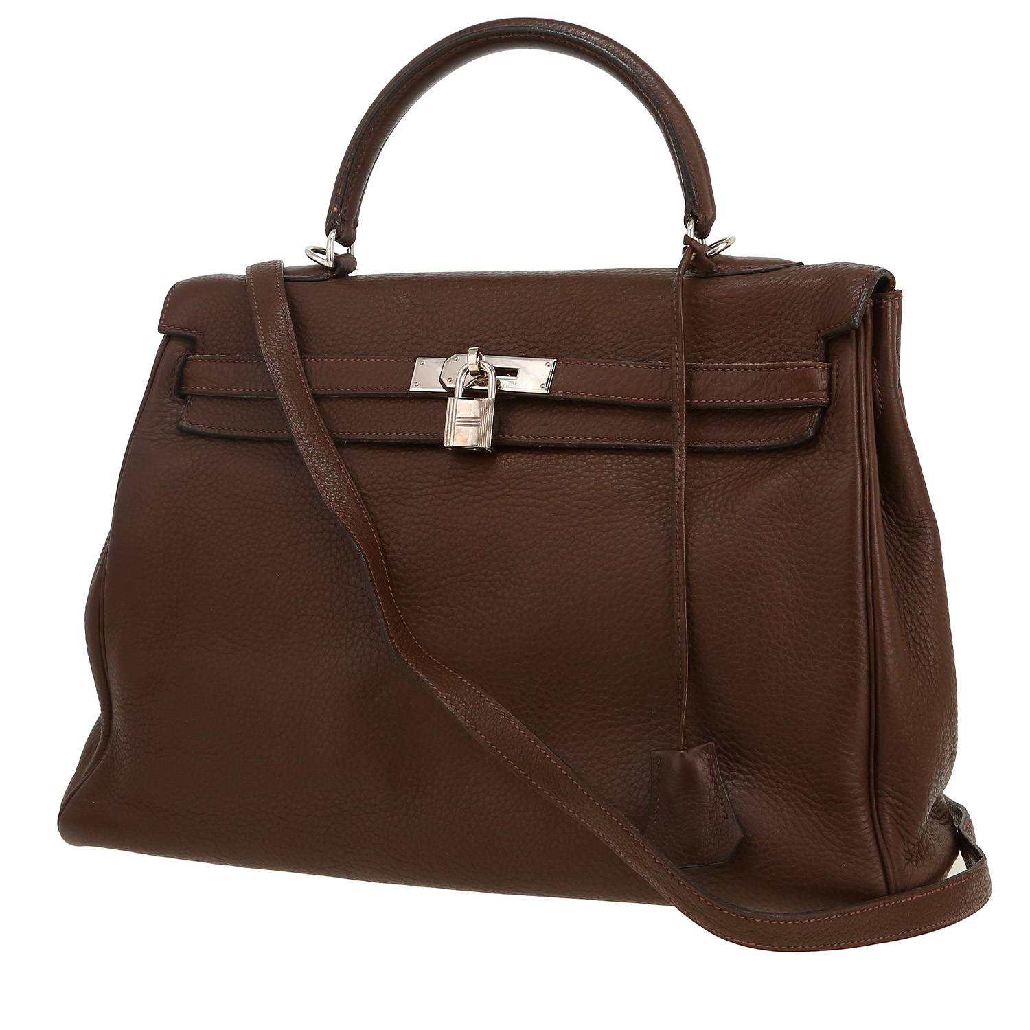 Borsa Hermès  Kelly 35 cm in pelle taurillon clemence marrone