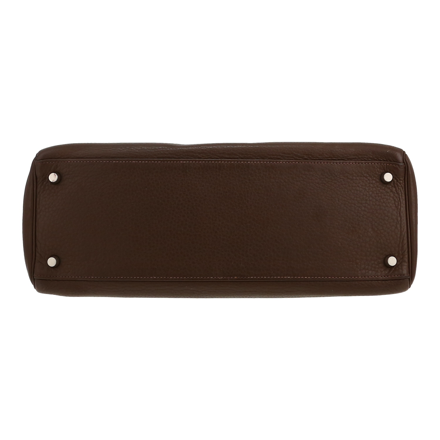 Bolso de mano Hermès  Kelly 35 cm en cuero taurillon clémence marrón - Detail D1