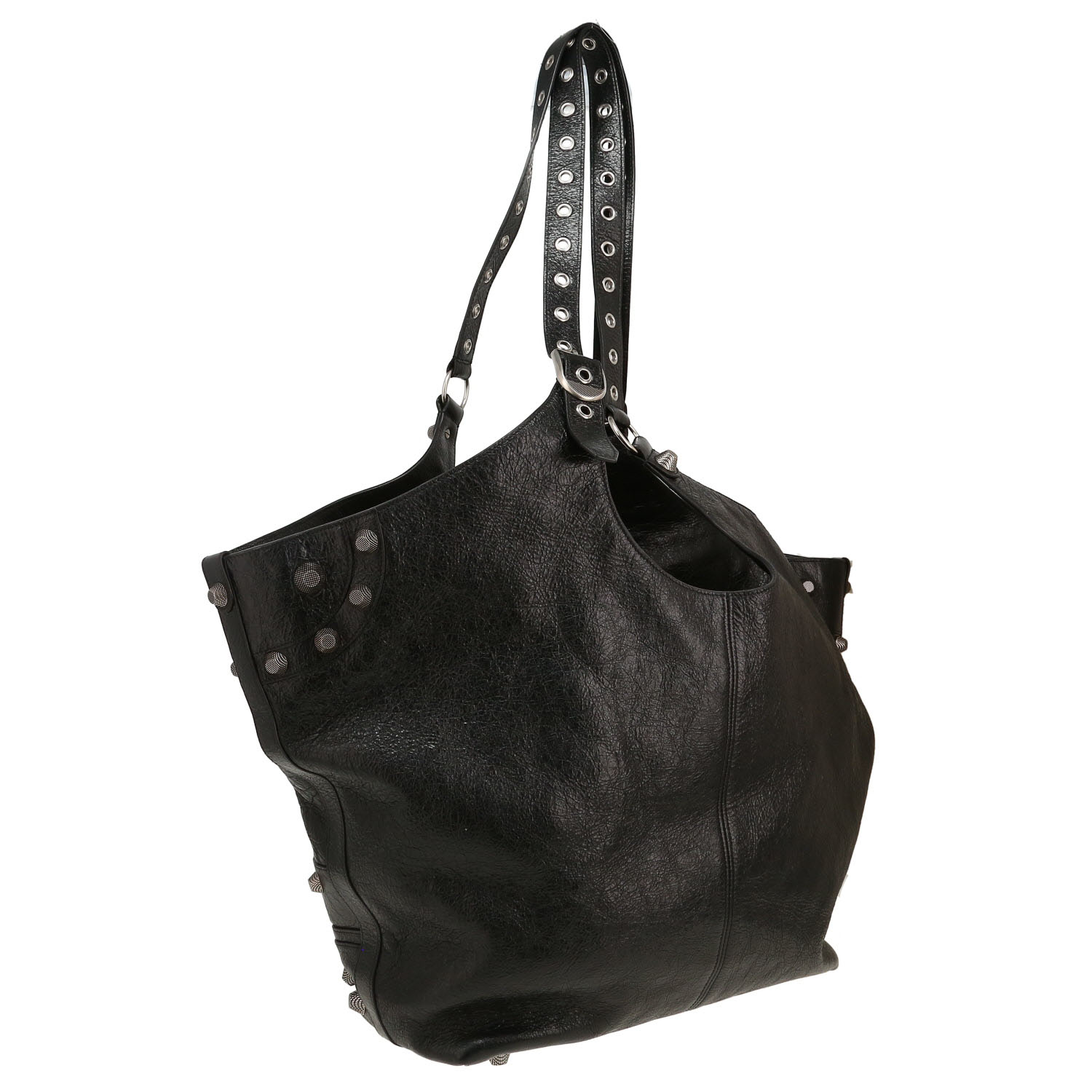 Balenciaga Cagole large model shopping bag in black burnished leather - Detail D5