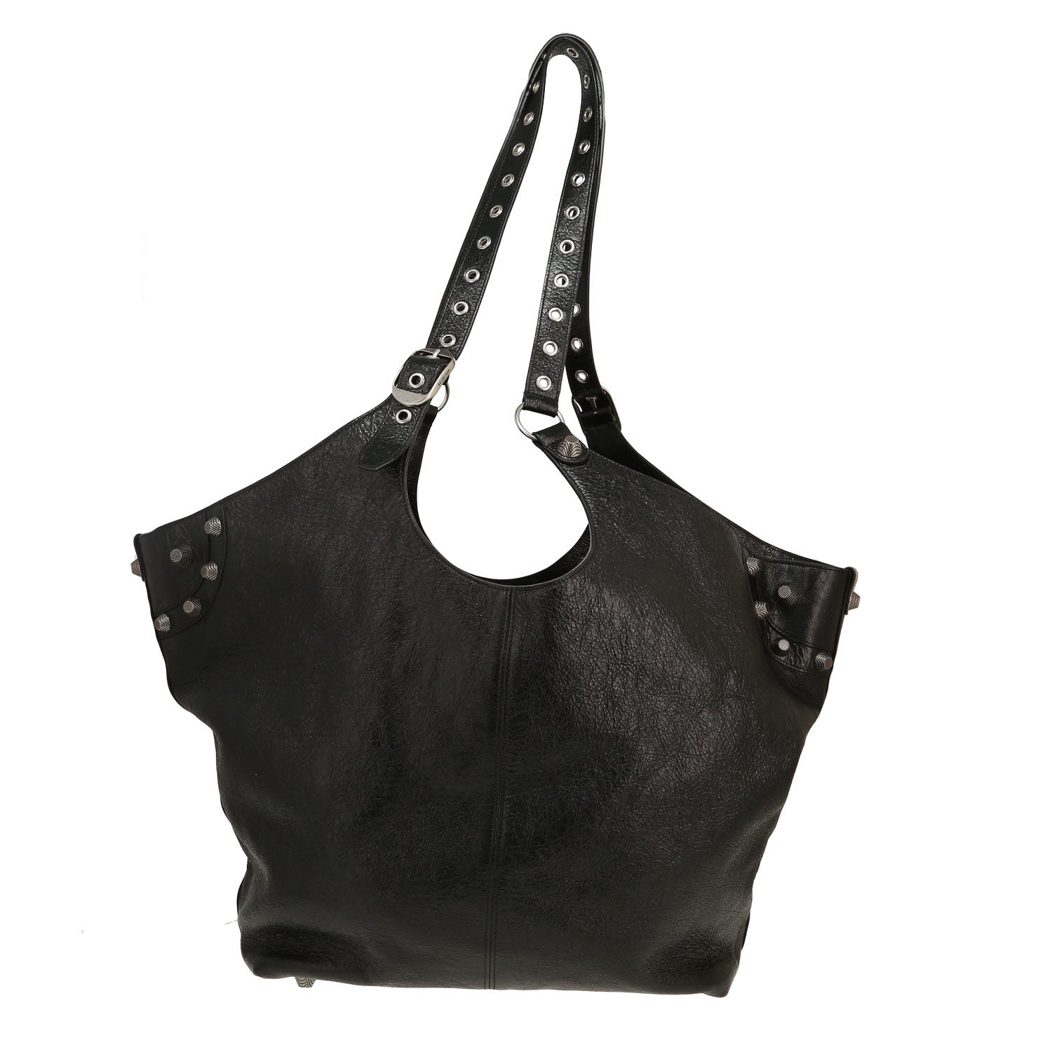 Balenciaga Cagole large model shopping bag in black burnished leather - Detail D6