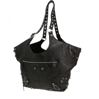 Sac cabas Balenciaga  Cagole grand modèle  en cuir vieilli noir