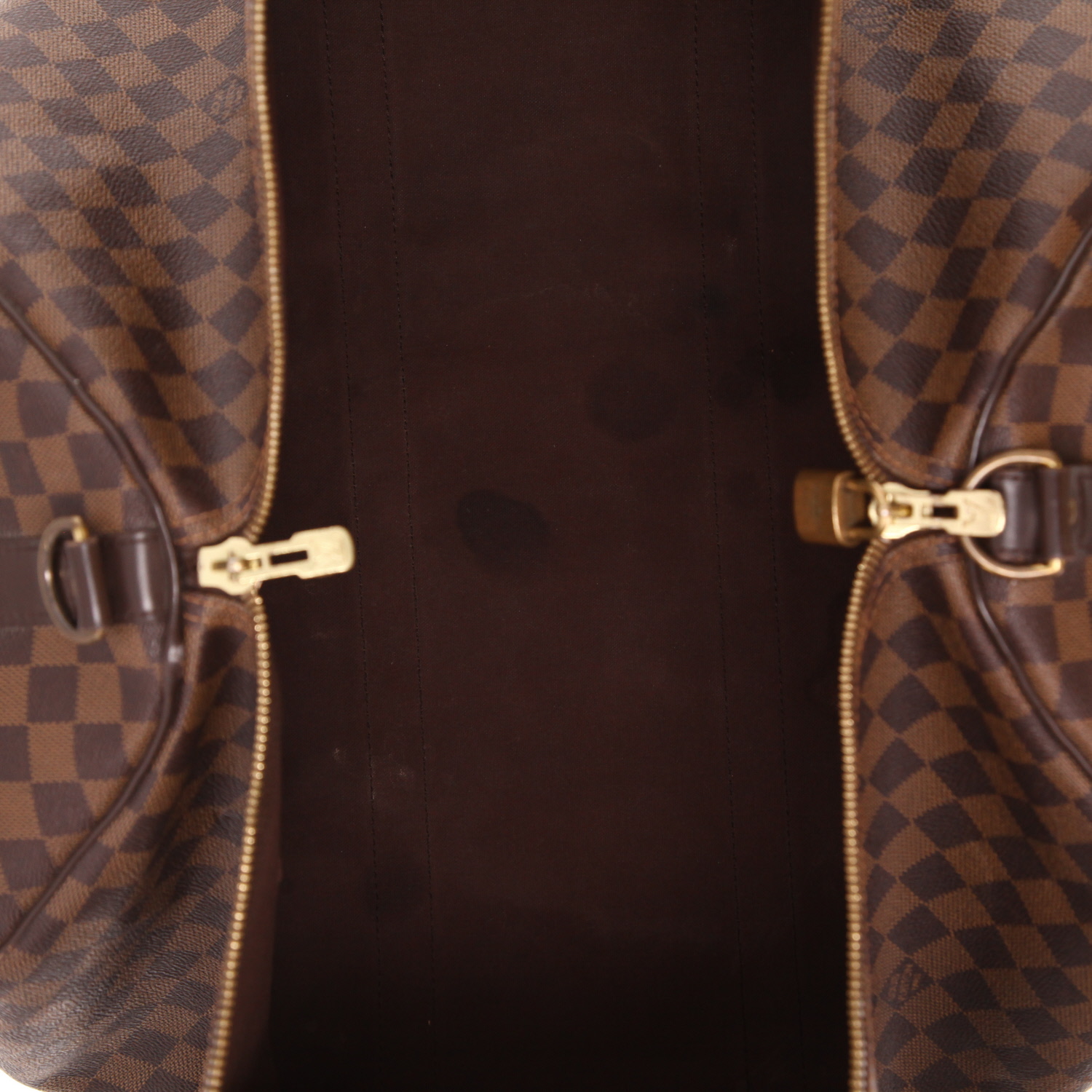 Sac de voyage Louis Vuitton  Keepall 55 en toile damier ébène et cuir marron - Detail D3