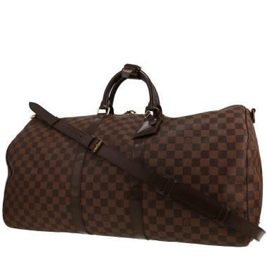 Louis Vuitton  Keepall 55 travel bag  in ebene damier canvas  and brown leather