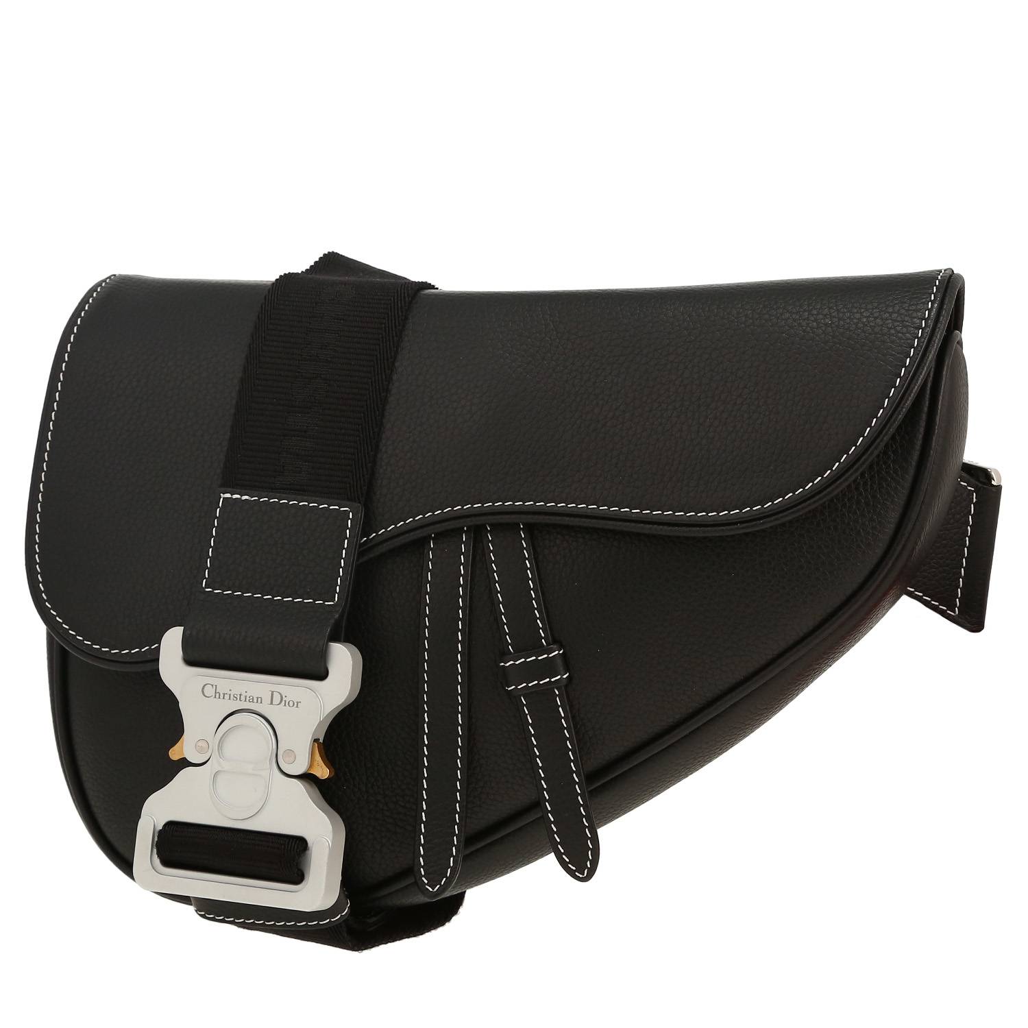 Borsa a tracolla Dior  Saddle in pelle martellata nera