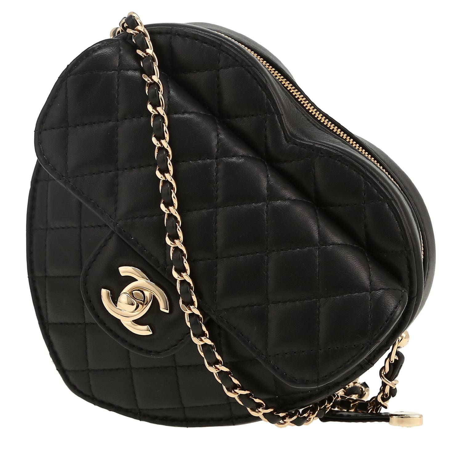 Bolso bandolera Chanel  Heart bag mini  en cuero acolchado negro