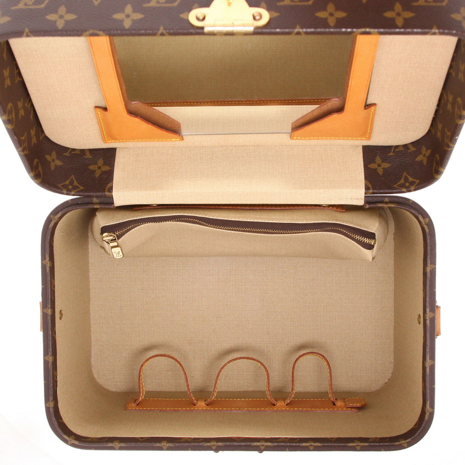 Vanity Louis Vuitton  Vanity en toile monogram marron et cuir naturel - Detail D3