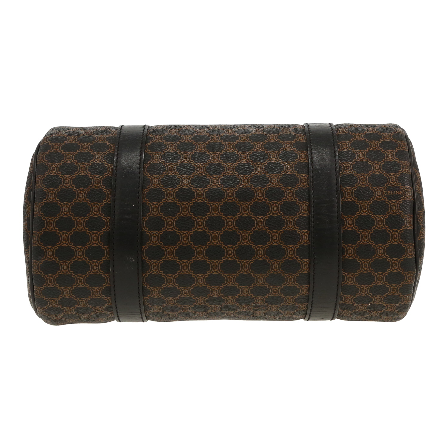 Celine   handbag  in brown and black "Triomphe" canvas  and black leather - Detail D1
