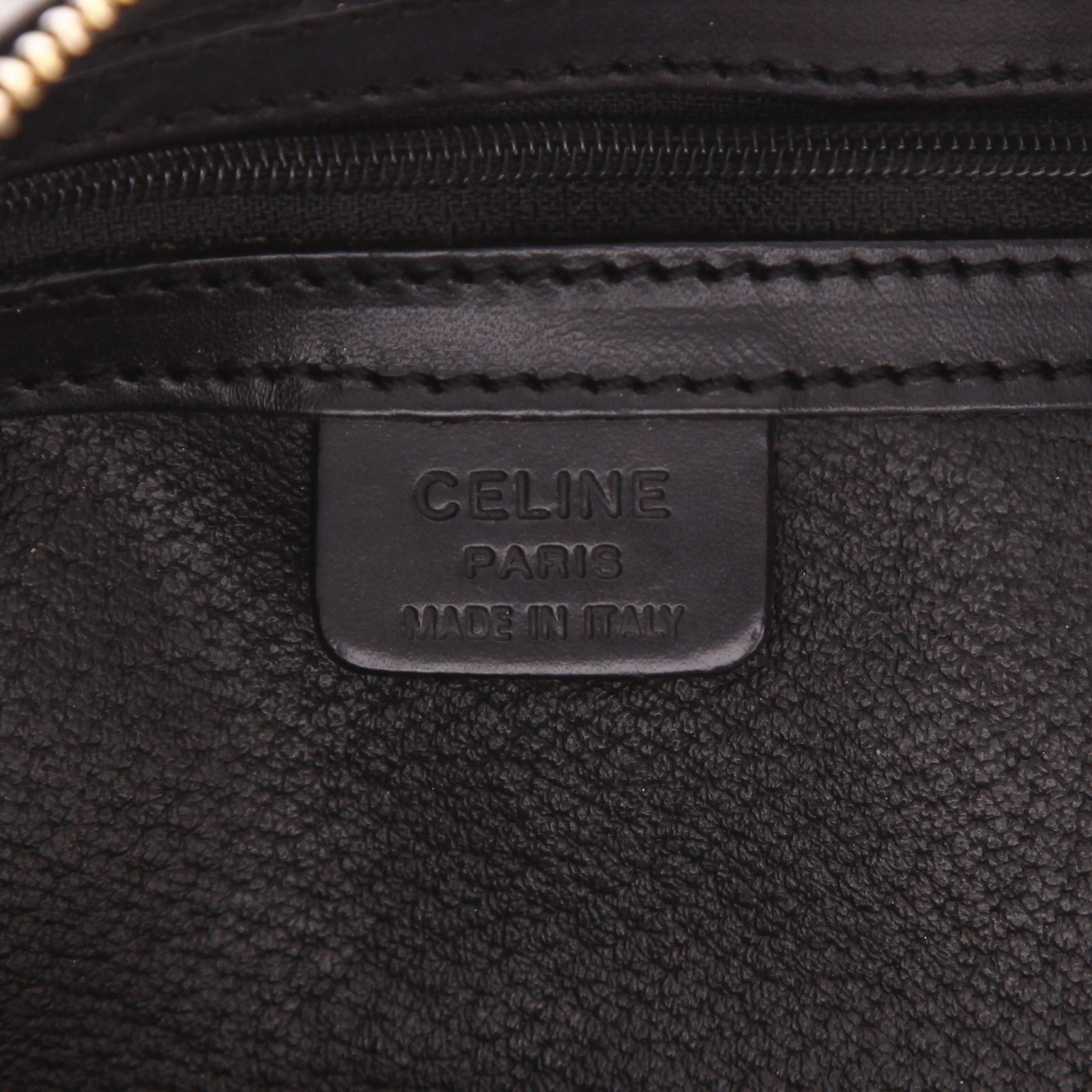 Borsa Celine   in tela "Triomphe" marrone e nera e pelle nera - Detail D2