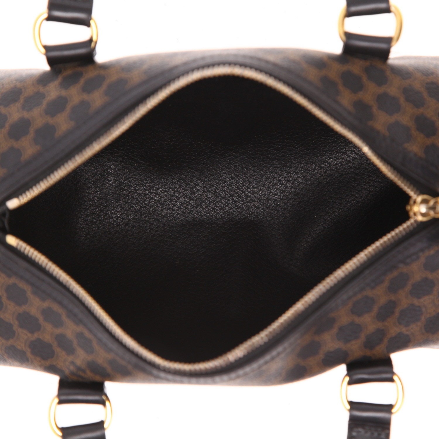 Borsa Celine   in tela "Triomphe" marrone e nera e pelle nera - Detail D3