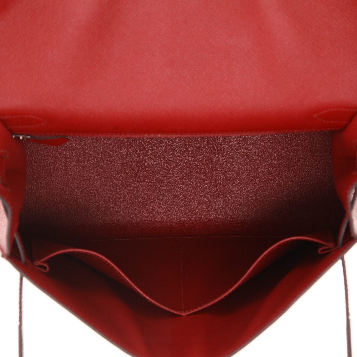 Bolso de mano Hermès  Kelly 32 cm en cuero epsom rojo granate - Detail D3