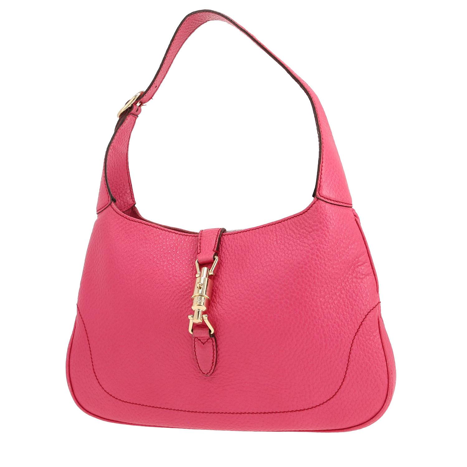 Gucci Jackie handbag in pink grained leather and bicolor canvas