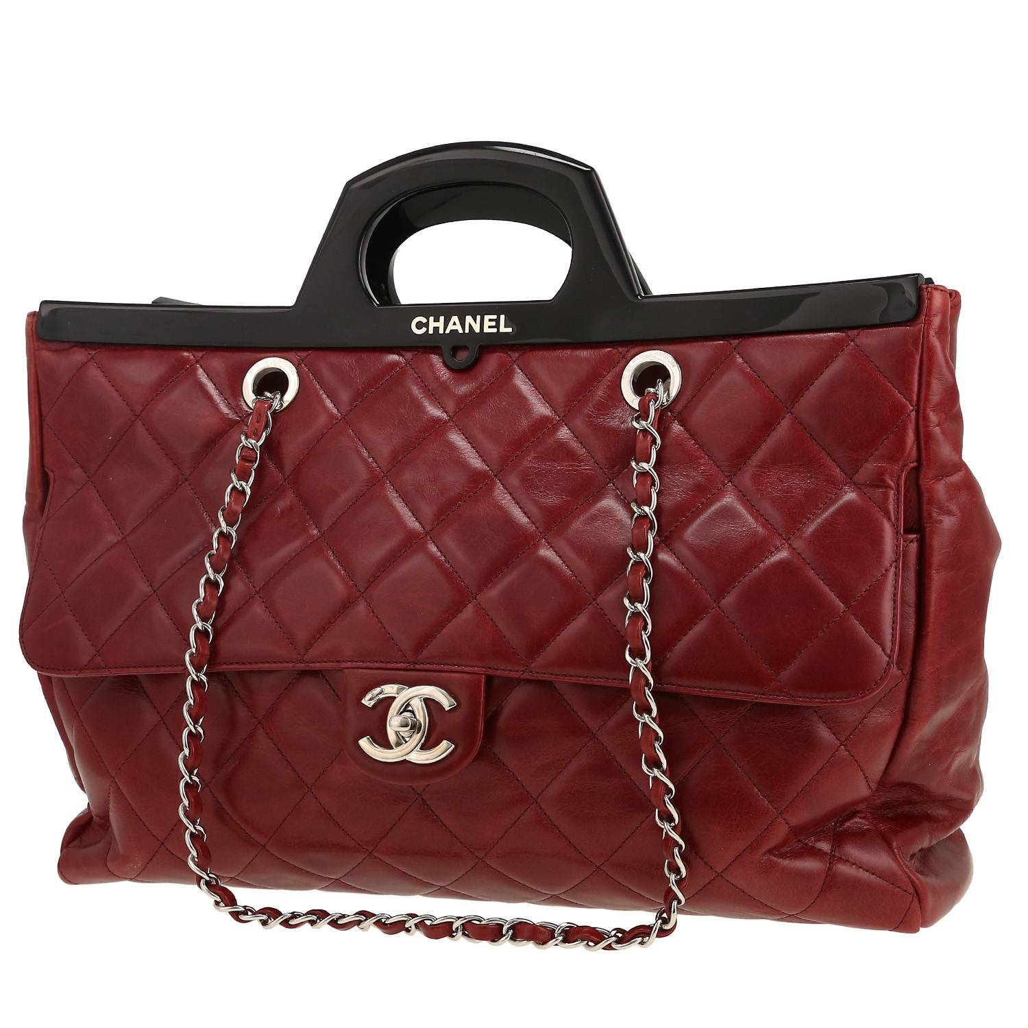Bolso Cabás Chanel  Shopping CC Delivery en cuero acolchado color burdeos