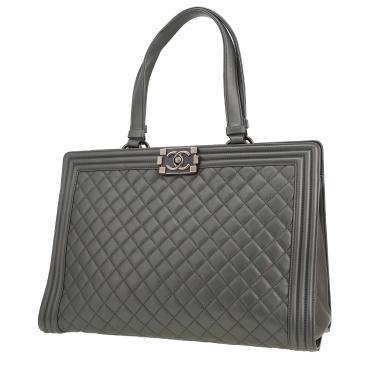 Sac cabas Chanel  Boy Shopping Tote en cuir matelassé gris