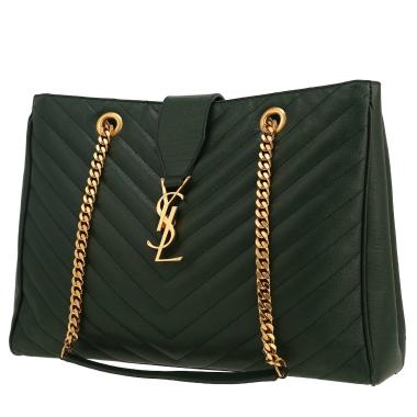 Saint Laurent  College shopping bag  in green chevron quilted leather