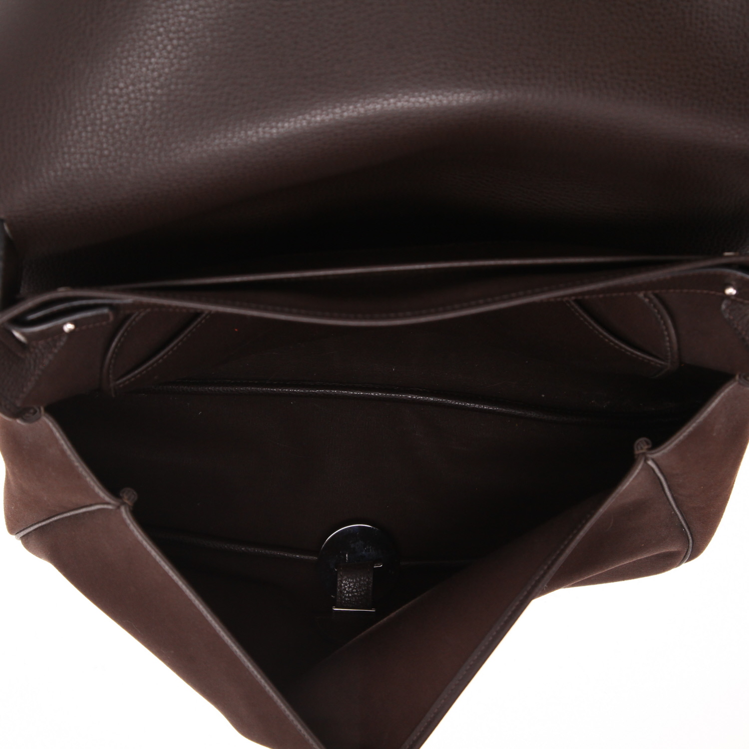 Sac bandoulière Hermès  Colorado en toile marron et cuir marron - Detail D3