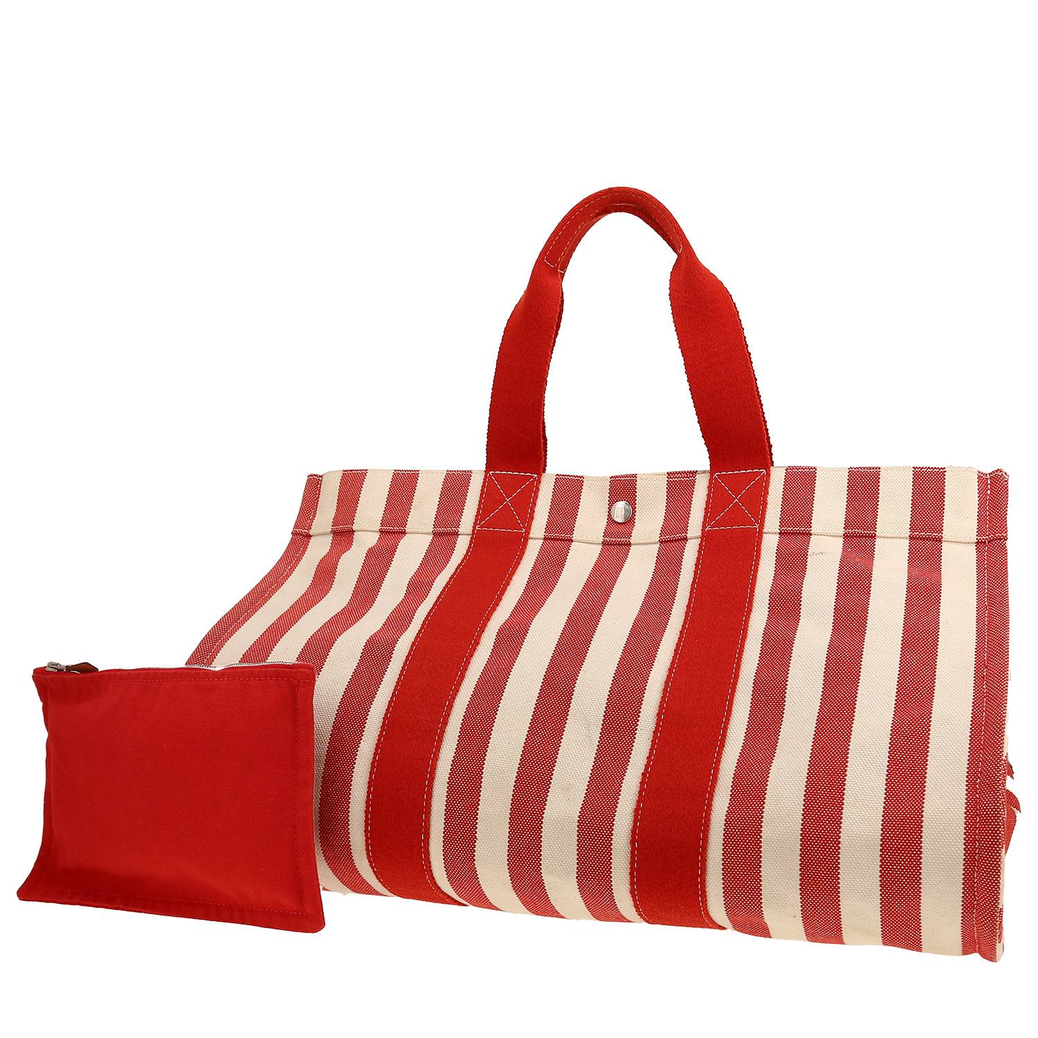 Bolso Cabás Hermès   en lona estampada con diseños roja y blanca
