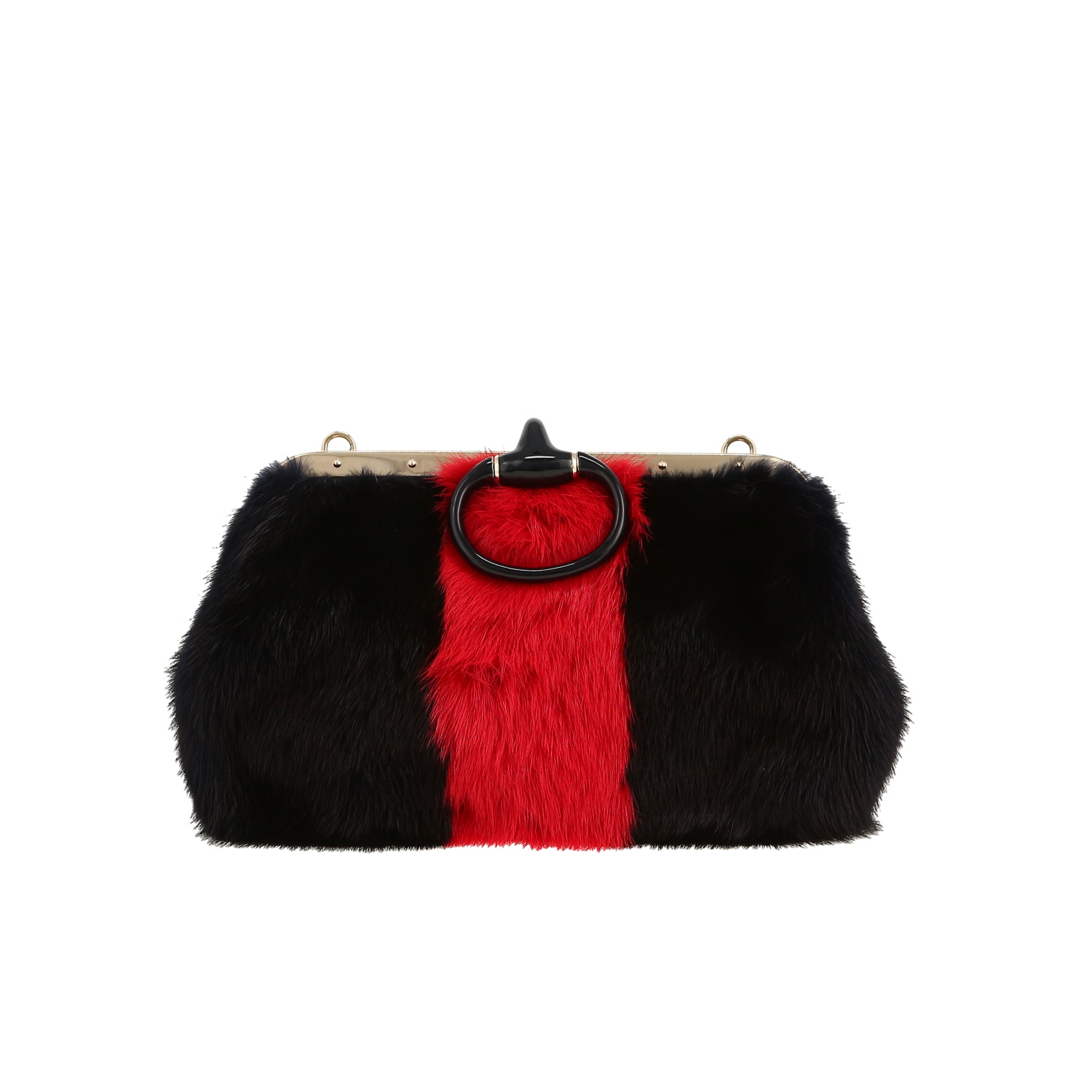 Sac à main Gucci Tom Ford  en fourrure rouge et noire - Detail D4