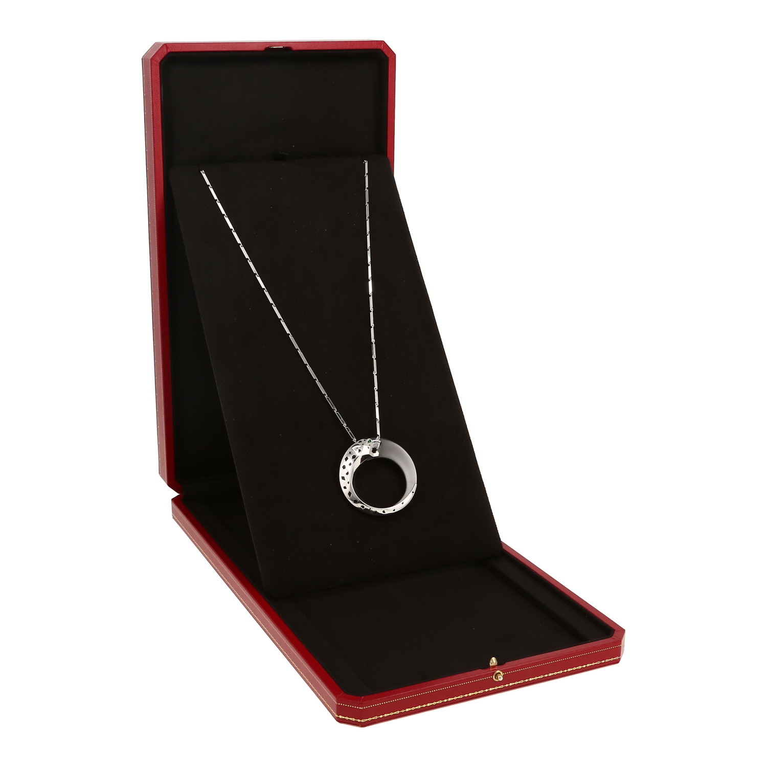 Cartier Panthère long necklace in white gold, onyx and emerald - Detail D2