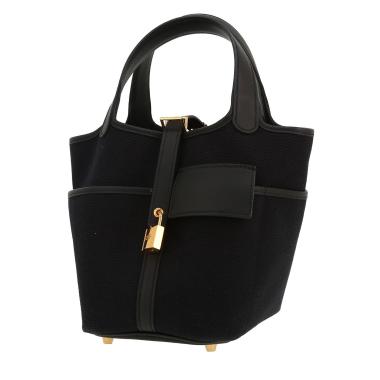 Bolso de mano Hermès  Picotin Cargo en lona negra y cuero negro