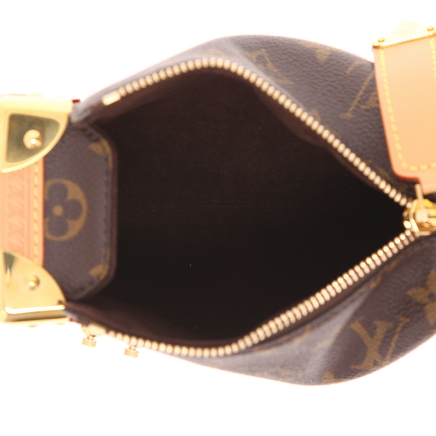 Bolso bandolera Louis Vuitton  Side Trunk en lona Monogram marrón y cuero natural - Detail D3