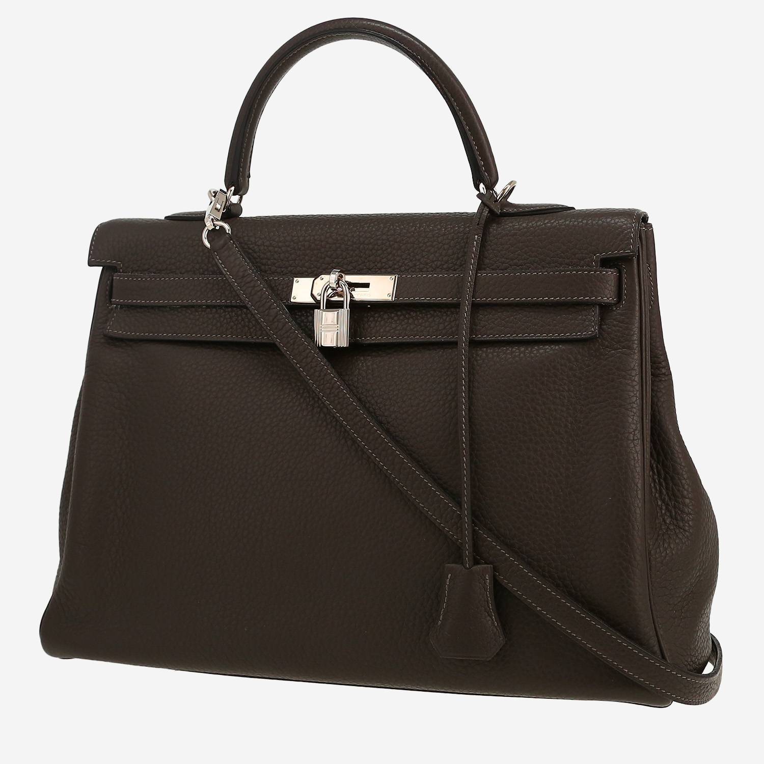 Bolso de mano Hermès  Kelly 35 cm en cuero togo gris antracita