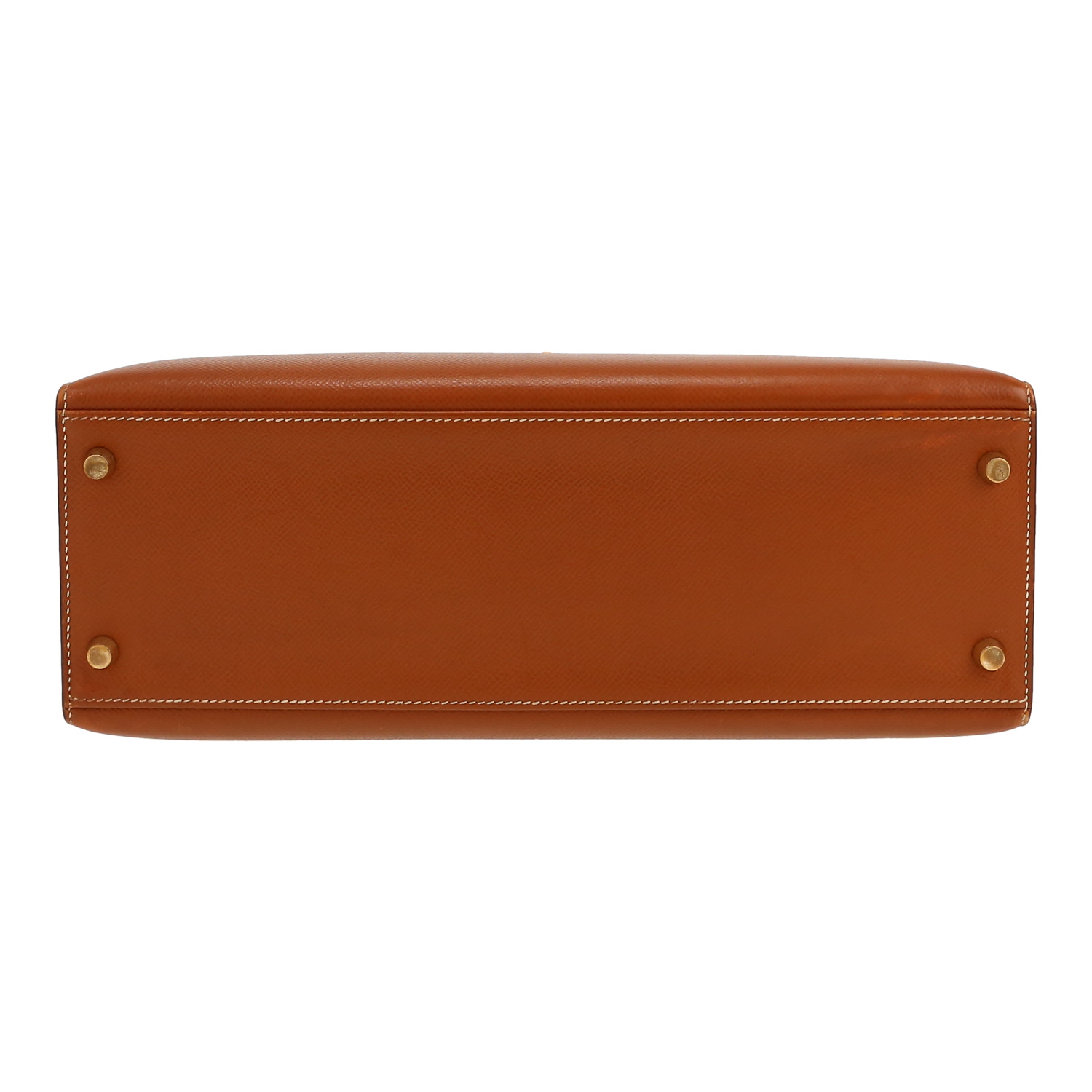 Bolso de mano Hermès  Kelly 32 cm en cuero Courchevel color oro - Detail D1