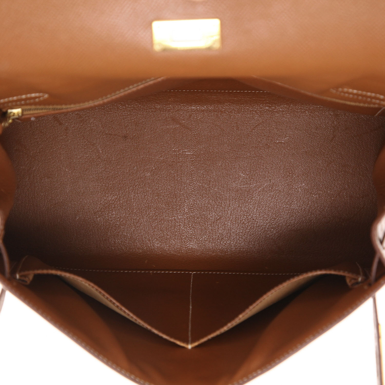 Hermès  Kelly 32 cm handbag  in gold Courchevel leather - Detail D3