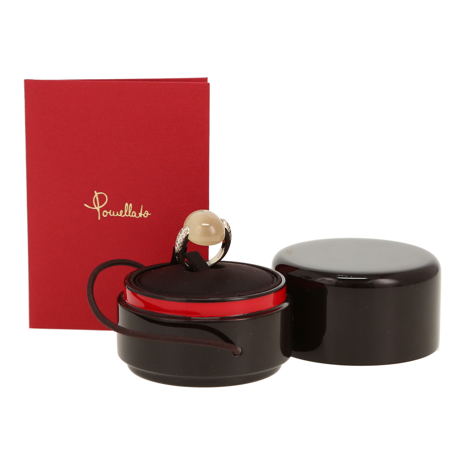 Anello Pomellato Luna modello grande in Oro bianco non rodiato, calcedonio e diamanti brown - Detail D2